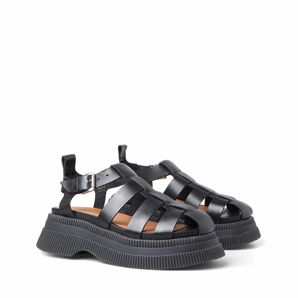 Ganni Black Leather Creeper Fisherman Sandals